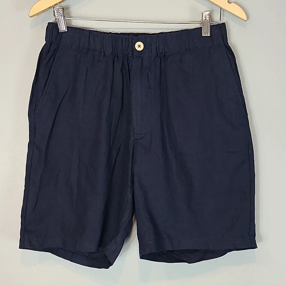 Quince Navy Elastic Waist Linen-Blend Shorts Sz S